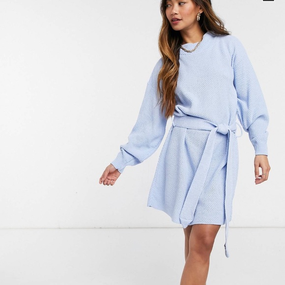 ASOS Dresses & Skirts - Baby Blue Sweater Dress with Tie